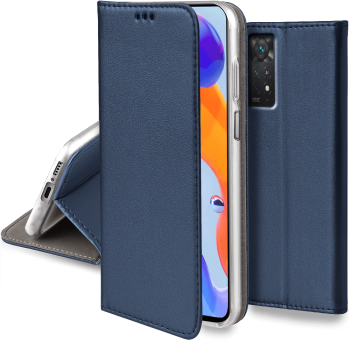 Etui magnetyczne zamykane do Xiaomi Redmi Note 11 Pro granatowe + szkło  