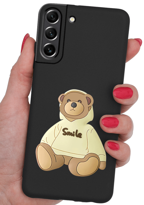 etui malowane do samsung galaxy s21 fe wzór miś + szkło nakładka na plecki