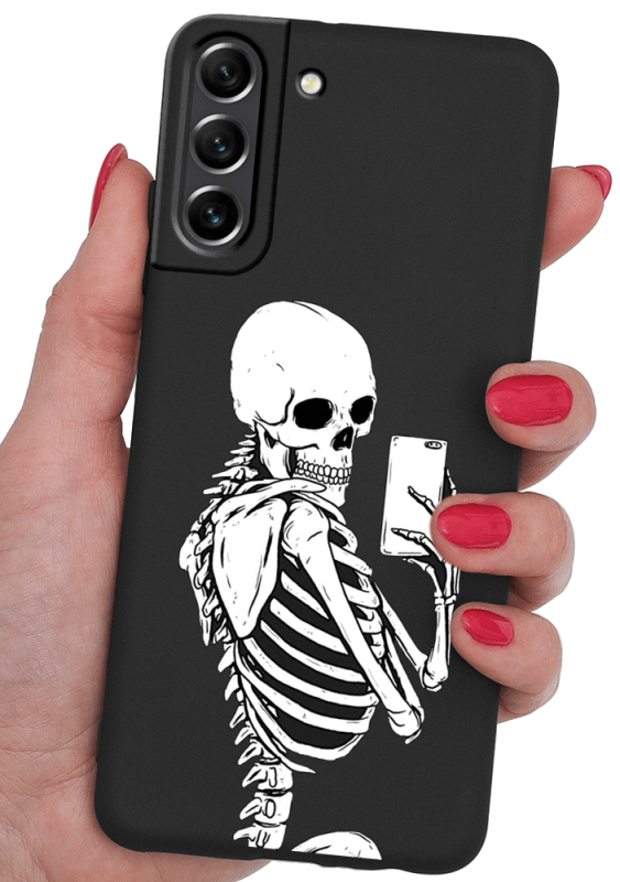 etui malowane do samsung galaxy s21 fe wzór szkielet + szkło nakładka na plecki