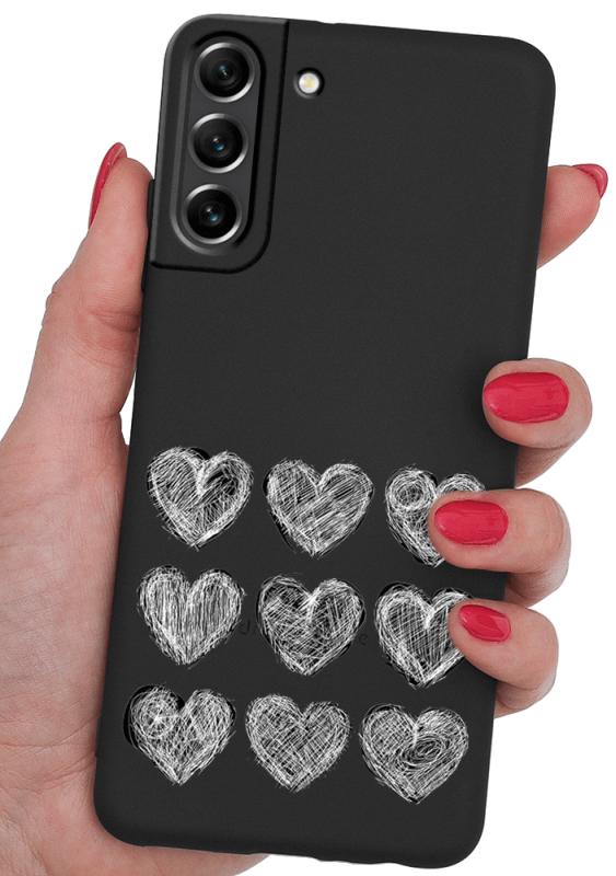 etui malowane do samsung galaxy s21 fe wzór serca + szkło nakładka na plecki