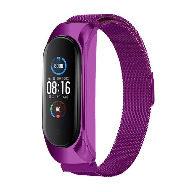 opaska metalowa magnetyczna do xiaomi mi band 6 5 4 3 fioletowa