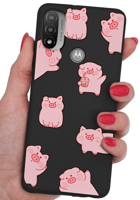 etui malowane do motorola moto e20 wzór świnka + szkło nakładka na plecki