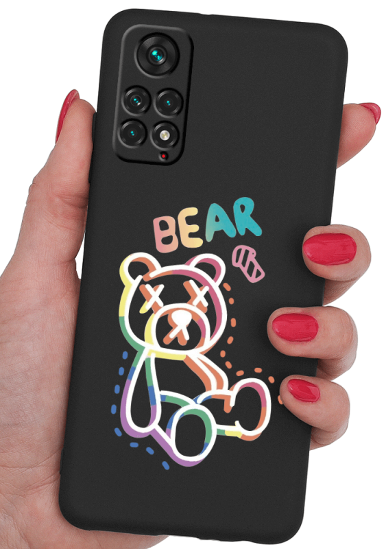 etui malowane nakładka na plecki do xiaomi redmi note 11 11s wzór miś + szkło