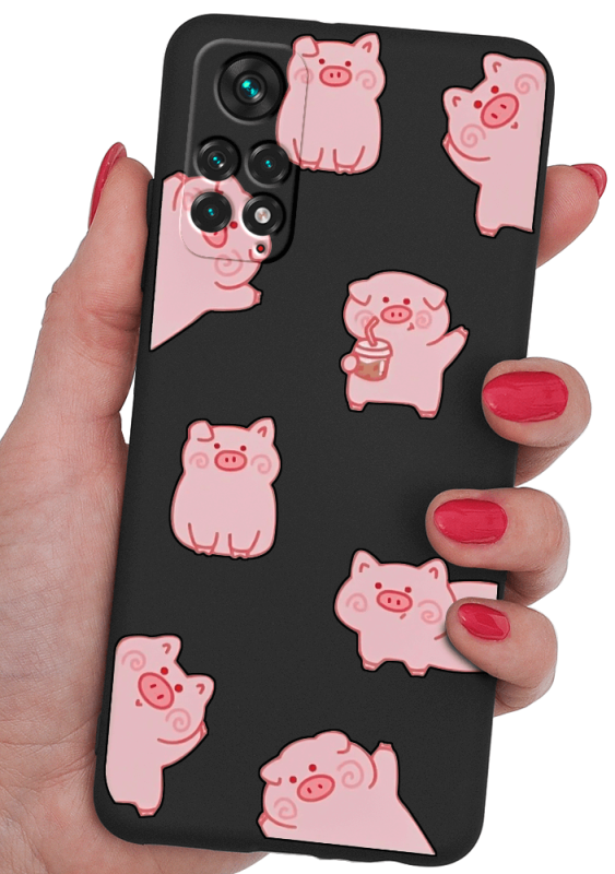 etui malowane nakładka na plecki do xiaomi redmi note 11 11s wzór świnia + szkło