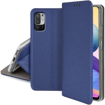 Etui zamykane do Xiaomi Redmi Note 10 5g granatowe + szkło