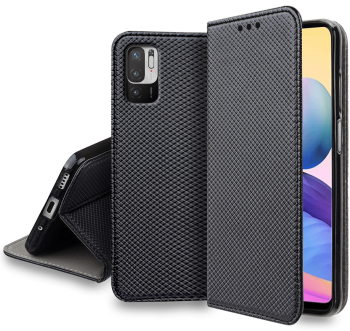 Etui zamykane do Xiaomi Redmi Note 10 5g czarne + szkło 