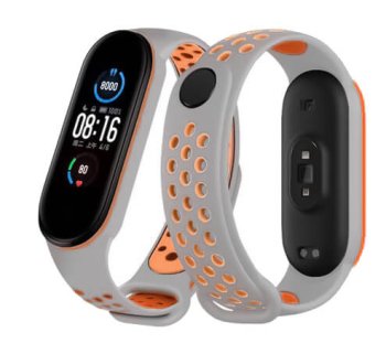 Opaska silikonowa zamienna do Xiaomi Mi Band 5 szaro-pomarańczowa