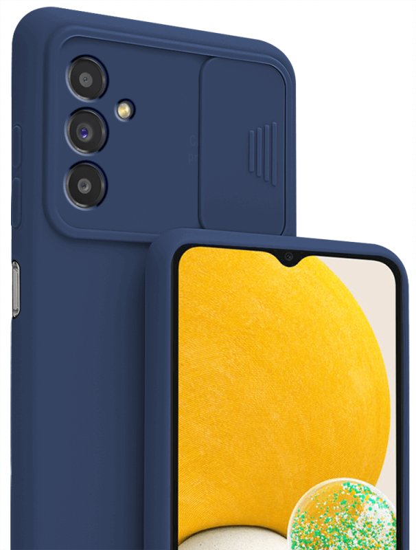 Etui silikonowe do Samsung Galaxy A04S A13 5G z ochroną aparatu granatowe + szkło nakładka na plecki case