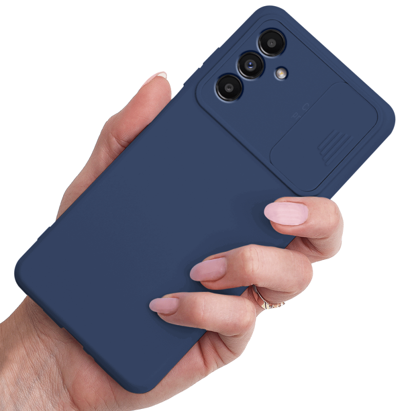 Etui silikonowe do Samsung Galaxy A04S A13 5G z ochroną aparatu granatowe + szkło nakładka na plecki case