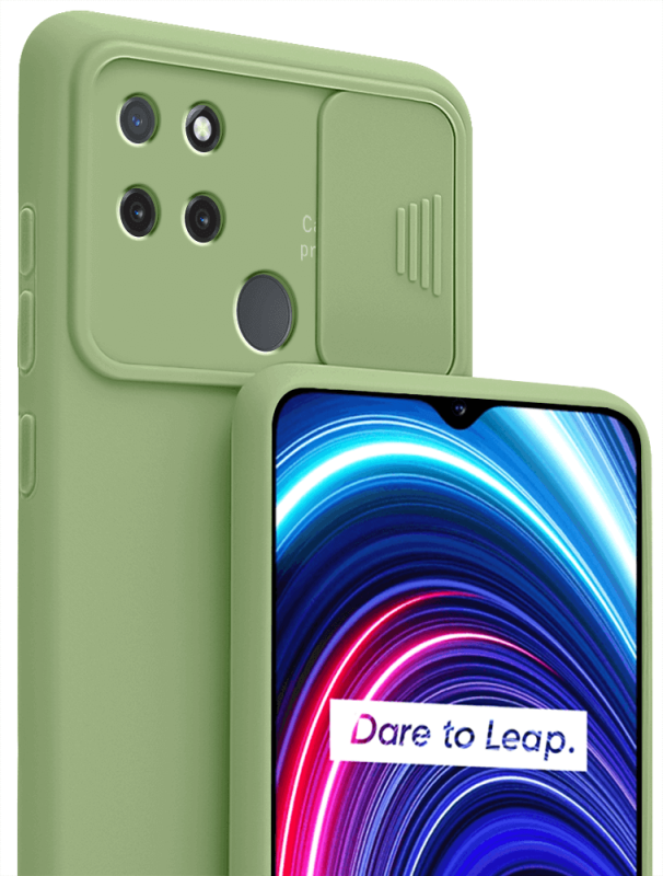 Etui silikonowe do Realme C21y / C25Y jasny zielony z ochroną aparatu + szkło nakładka na plecki