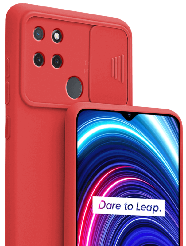 Etui silikonowe do Realme C21y / C25Y czerwone z ochroną aparatu + szkło nakładka na plecki