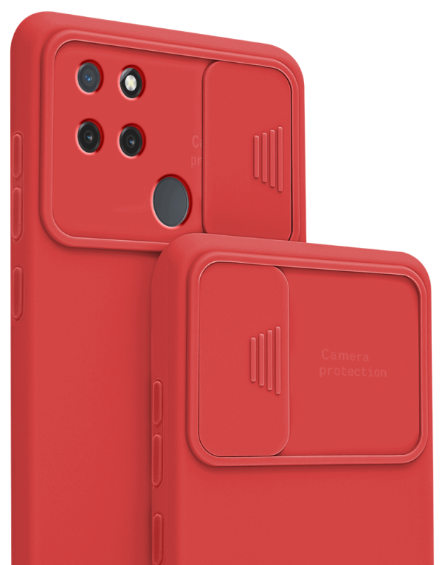 Etui silikonowe do Realme C21y / C25Y czerwone z ochroną aparatu + szkło nakładka na plecki