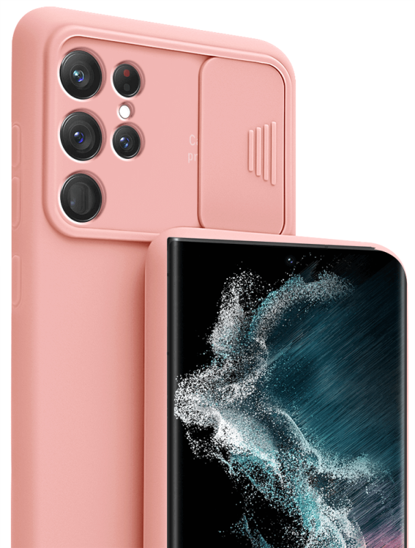 Etui silikonowe do Samsung Galaxy S22 Ultra z ochroną na aparat różowe nakładka na plecki