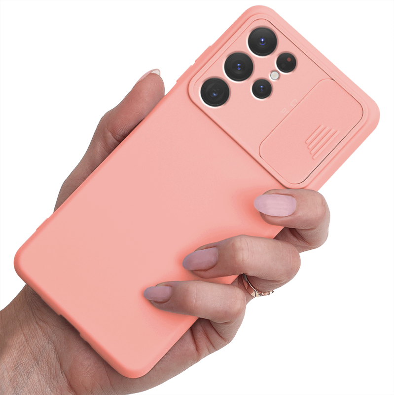 Etui silikonowe do Samsung Galaxy S22 Ultra z ochroną na aparat różowe nakładka na plecki