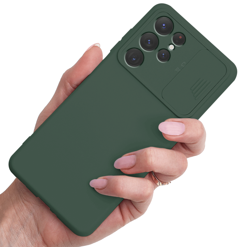 Etui silikonowe do Samsung Galaxy S22 Ultra z ochroną na aparat zielone nakładka na plecki