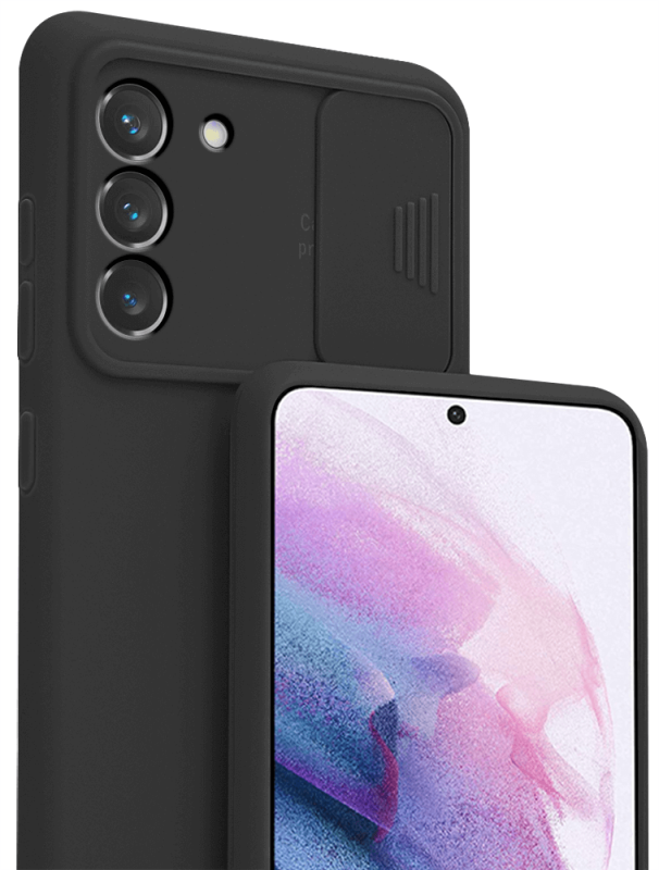 Etui silikonowe do Samsung Galaxy S22 Plus z ochroną na aparat czarne + szkło nakładka na plecki