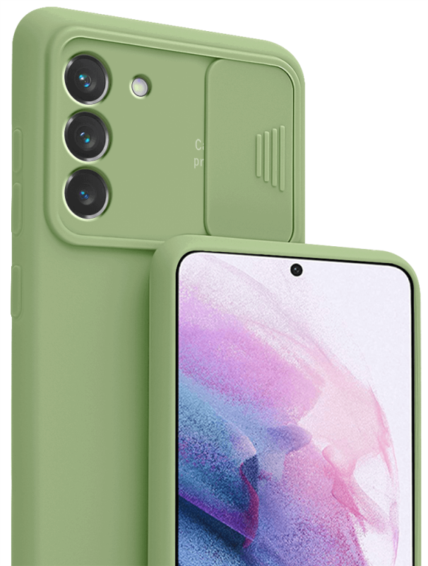 Etui silikonowe do Samsung Galaxy S22 Plus z ochroną na aparat jasne zielone + szkło nakładka na plecki