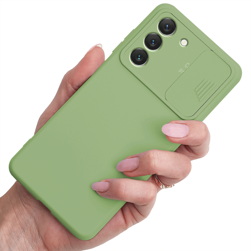 Etui silikonowe do Samsung Galaxy S22 Plus z ochroną na aparat jasne zielone + szkło nakładka na plecki