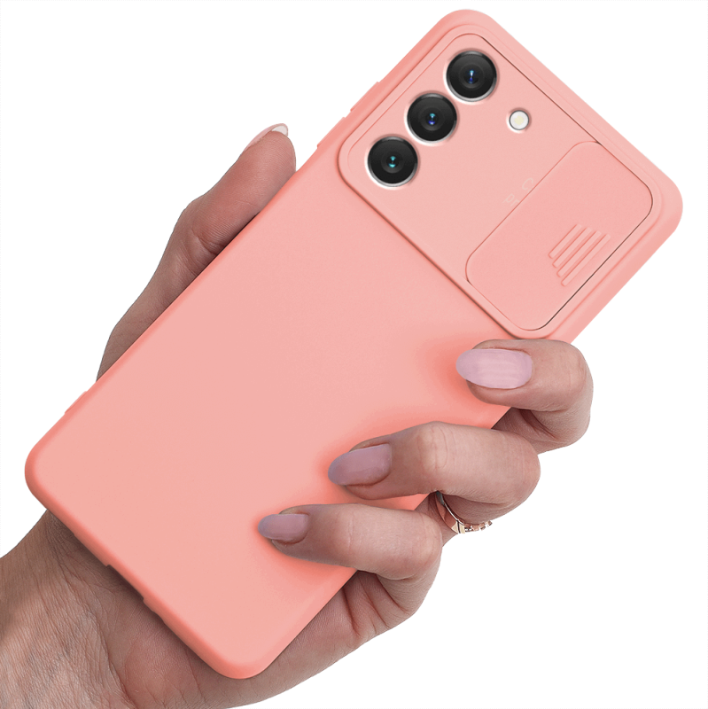 Etui silikonowe do Samsung Galaxy S22 Plus z ochroną na aparat różowe + szkło nakładka na plecki