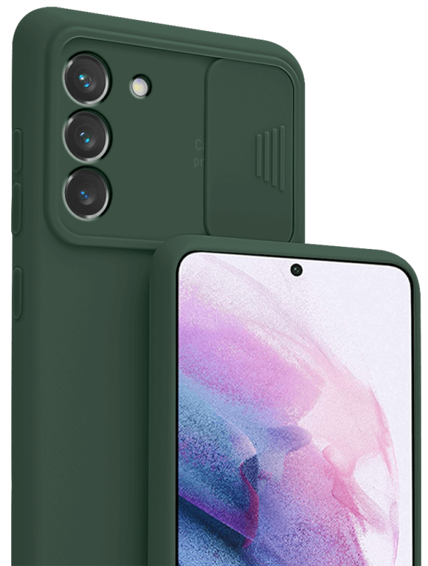 Etui silikonowe do Samsung Galaxy S22 Plus z ochroną na aparat zielone + szkło nakładka na plecki