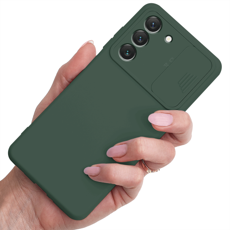 Etui silikonowe do Samsung Galaxy S22 Plus z ochroną na aparat zielone + szkło nakładka na plecki