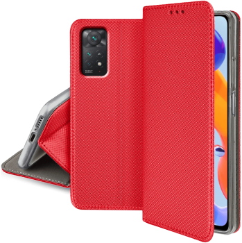 Etui zamykane do  Xiaomi Redmi Note 11 Pro czerwone + szkło  