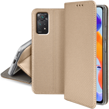 Etui zamykane do  Xiaomi Redmi Note 11 Pro złote + szkło  