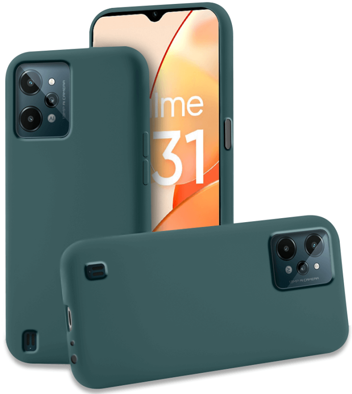 Etui matowe do Realme C31 zielone + szkło nakładka na plecki