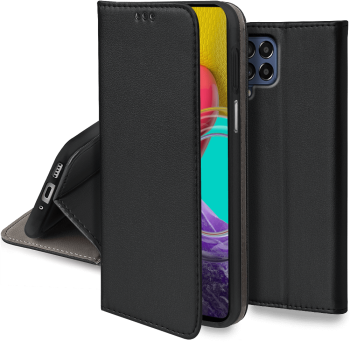 Etui magnetyczne zamykane do Samsung Galaxy M53 5G czarne + szkło