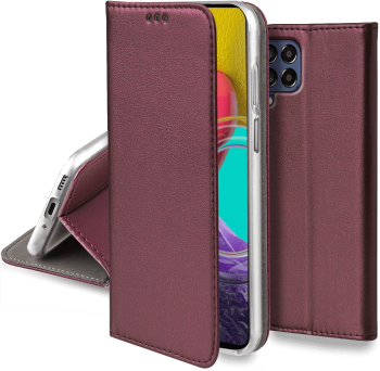 Etui magnetyczne zamykane do Samsung Galaxy M53 5G burgundowe + szkło 