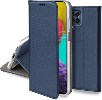 Etui magnetyczne zamykane do Samsung Galaxy M53 5G granatowe + szkło 