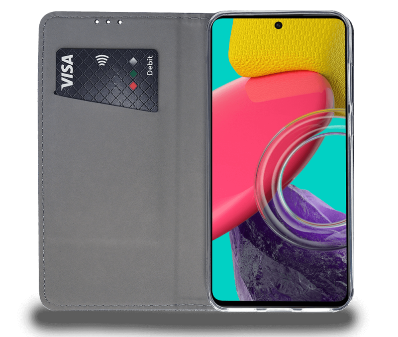 Etui zamykane do Samsung Galaxy M53 5G granatowe + szkło pokrowiec kabura