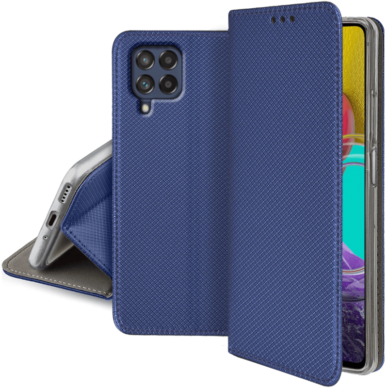 Etui zamykane do Samsung Galaxy M53 5G granatowe + szkło pokrowiec kabura