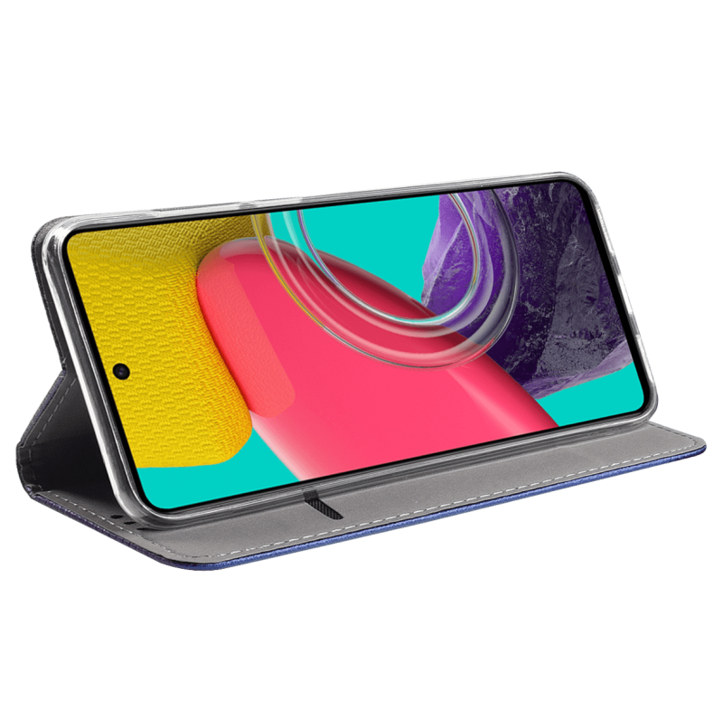 Etui zamykane do Samsung Galaxy M53 5G granatowe + szkło pokrowiec kabura