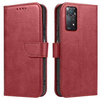 Etui skórzane z klapką do Xiaomi Redmi Note 11 Pro bordowe + szkło 