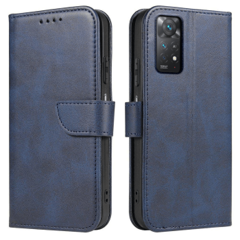 Etui skórzane z klapką do Xiaomi Redmi Note 11 Pro granatowe + szkło  