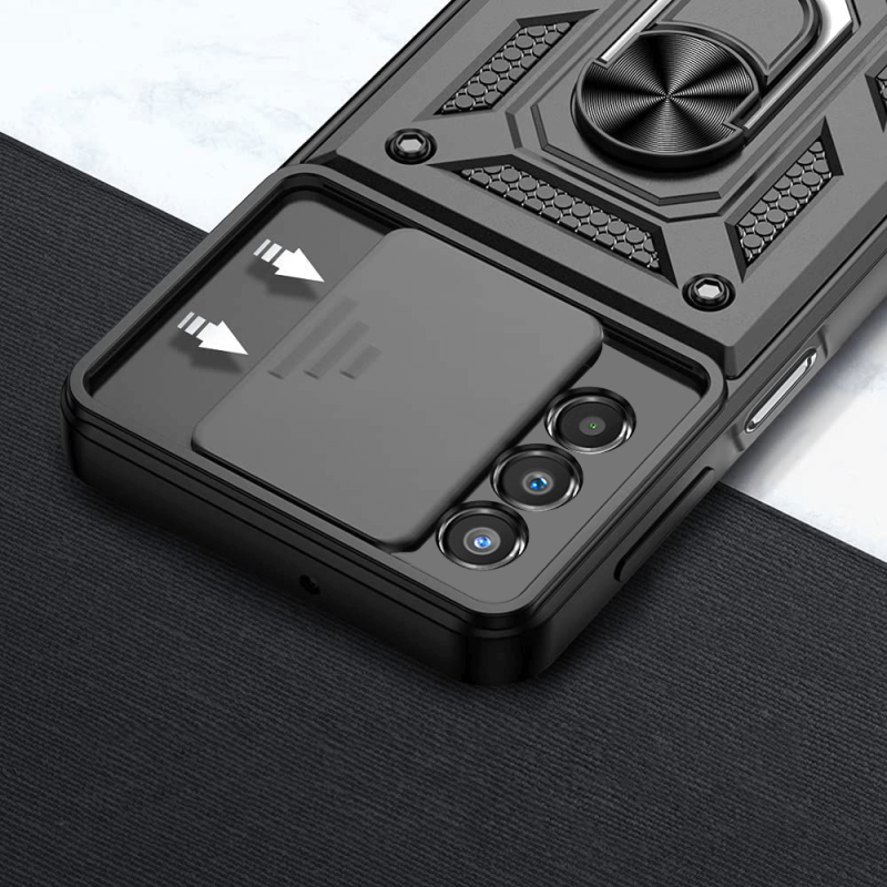 Etui pancerne ring do Samsung Galaxy A53 5G czarne z osłoną na aparat + szkło nakładka an plecki case