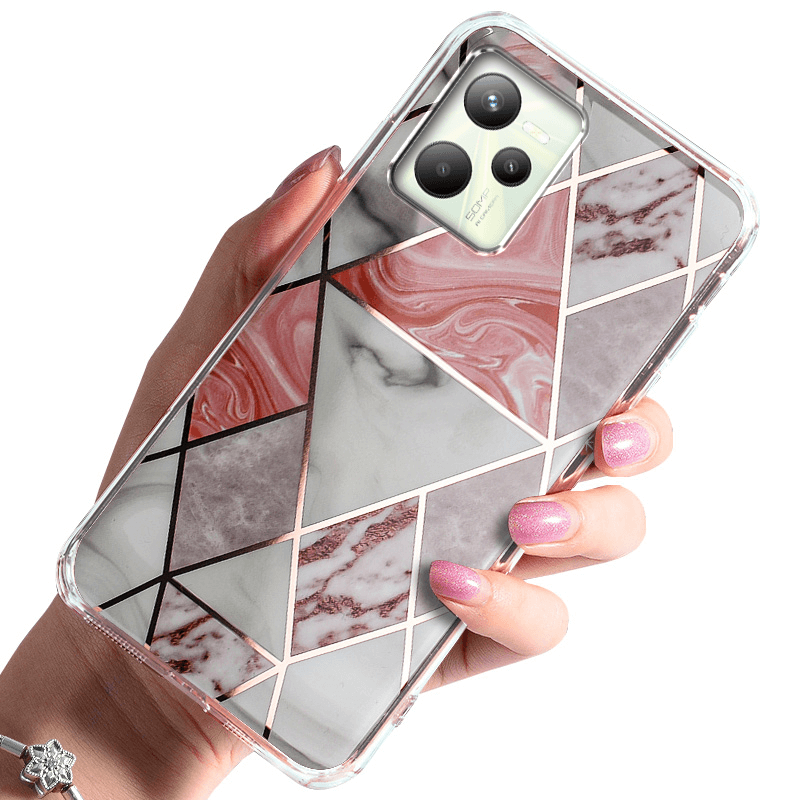 Etui glamour do Realme C35 marmur różowy + szkło nakładka na plecki case