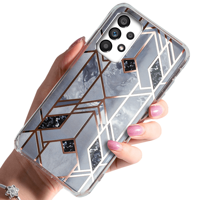 Etui glamour do Samsung Galaxy A33 5g marmur szary + szkło nakładka na plecki case