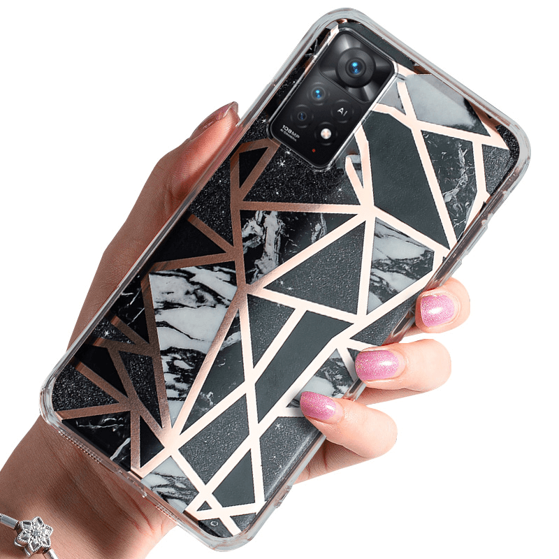 Etui glamour do Xiaomi Redmi Note 11 Pro marmur czarny + szkło nakładka na plecki case