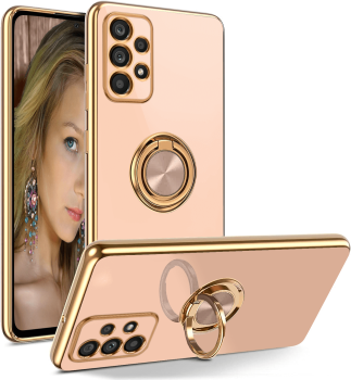 Etui ze złotą ramką ring do Samsung Galaxy A13 4G różowe + szkło   