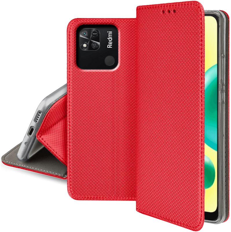 Etui zamykane do Xiaomi Redmi 10A czerwone + szkło pokrowiec kabura