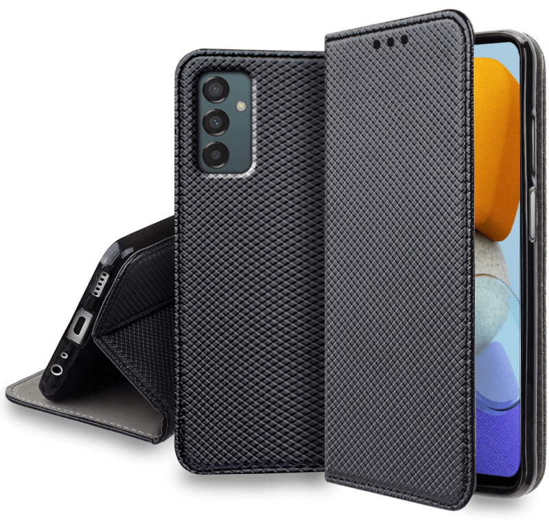 Etui zamykane do Samsung Galaxy M13 czarne + szkło pokrowiec kabura