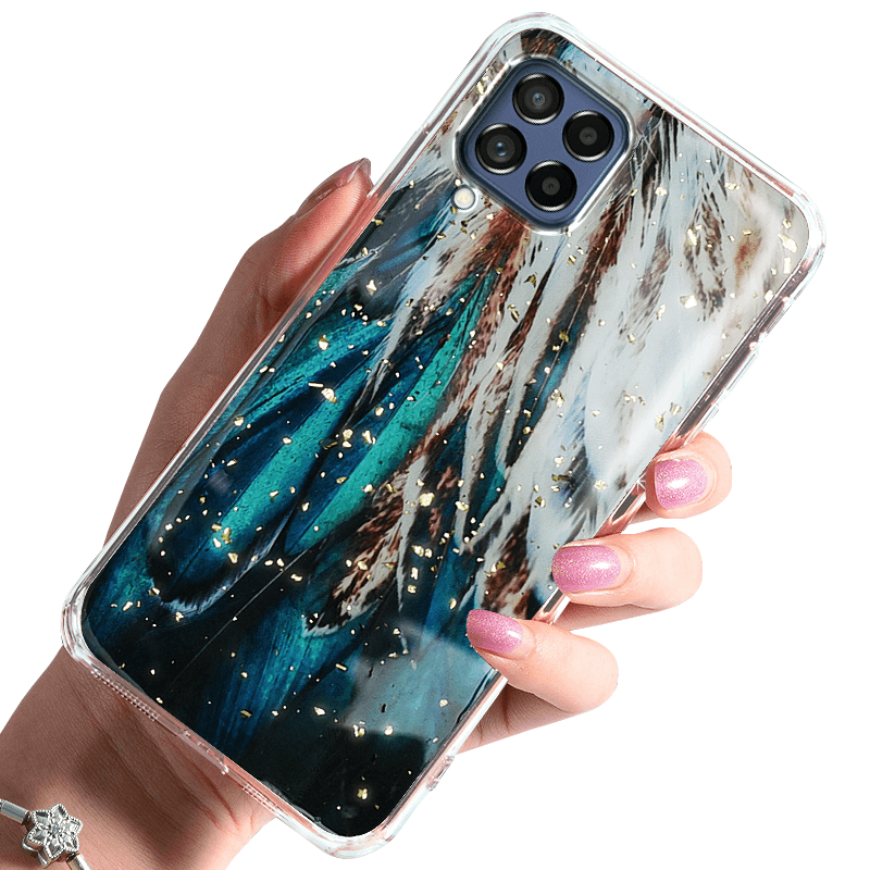 Etui glamour do Samsung Galaxy M53 5g pióra + szkło nakładka na plecki case