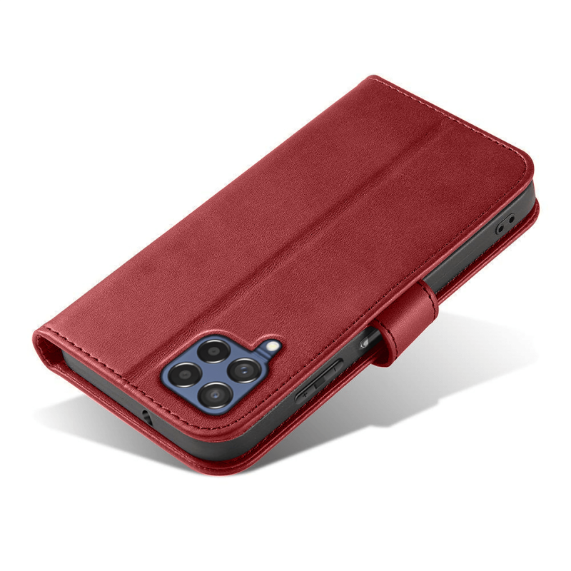 Etui skórzane z klapką do Samsung Galaxy M53 5G bordowe + szkło pokrowiec kabura zamykane