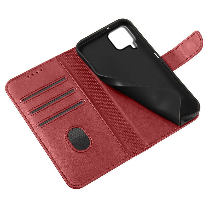 Etui skórzane z klapką do Samsung Galaxy M53 5G bordowe + szkło pokrowiec kabura zamykane