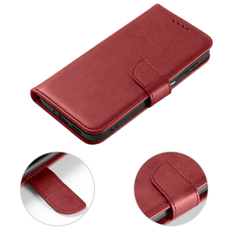 Etui skórzane z klapką do Samsung Galaxy M53 5G bordowe + szkło pokrowiec kabura zamykane