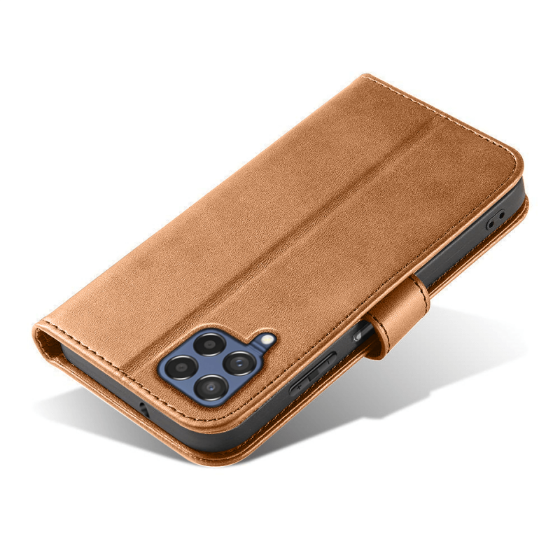 Etui skórzane z klapką do Samsung Galaxy M53 5G jasny brązowy + szkło pokrowiec kabura zamykane