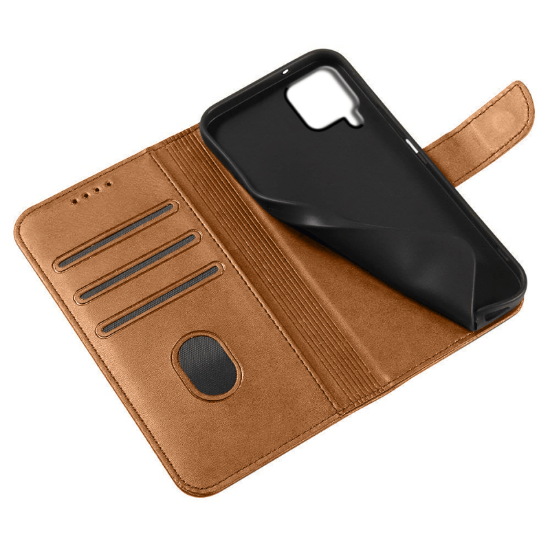 Etui skórzane z klapką do Samsung Galaxy M53 5G jasny brązowy + szkło pokrowiec kabura zamykane