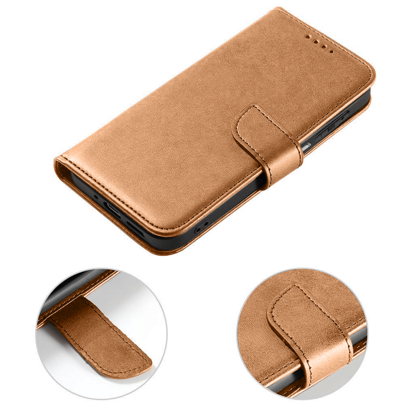 Etui skórzane z klapką do Samsung Galaxy M53 5G jasny brązowy + szkło pokrowiec kabura zamykane